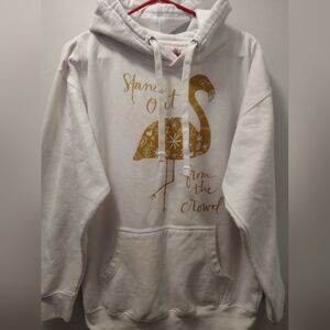 Women's White Hoodie with Gold Flamingo Graphic - Stand Out from the Crowd